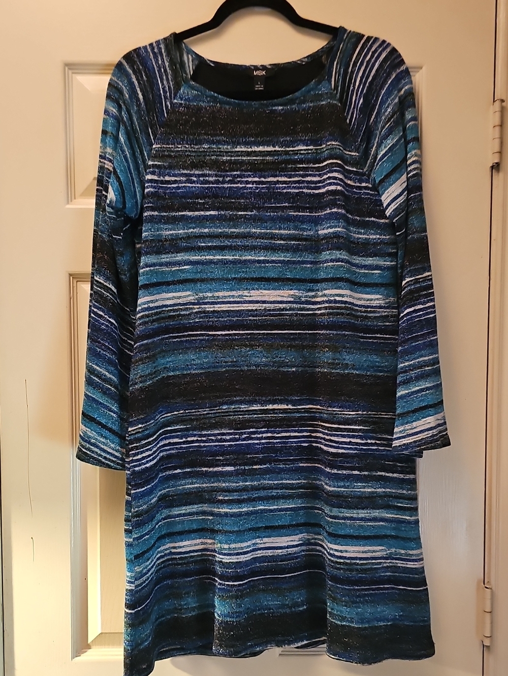 MSK Teal and Navy Striped Long Sleeve Dress